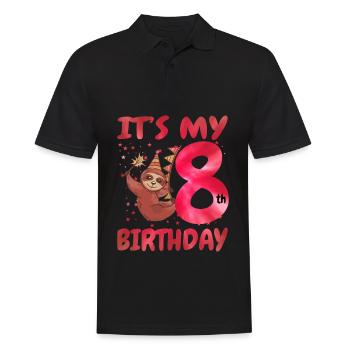 8th Birthday Cute Sloth Party Hat - Men's Polo Shirt - black - Front - Kai (181cm)