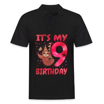 9th Birthday Cute Sloth Party Hat Theme - Men's Polo Shirt - black - Front - Kai (181cm)
