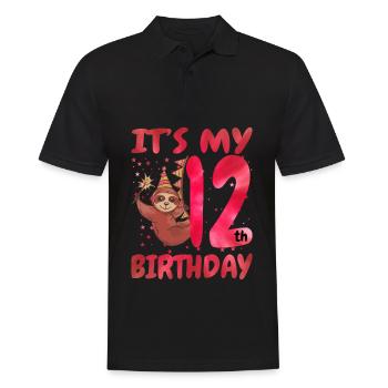 12th Birthday Cute Sloth Party Hut Themed - Men's Polo Shirt - black - Front - Kai (181cm)