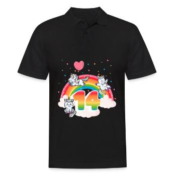 14th Birthday Rainbow Unicorn Theme - Men's Polo Shirt - black - Front - Kai (181cm)