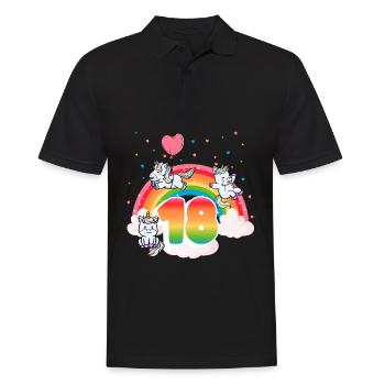 18th Birthday Rainbow Unicorn Theme - Men's Polo Shirt - black - Front - Kai (181cm)