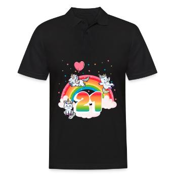 21st Birthday Rainbow Unicorn Theme - Men's Polo Shirt - black - Front - Kai (181cm)
