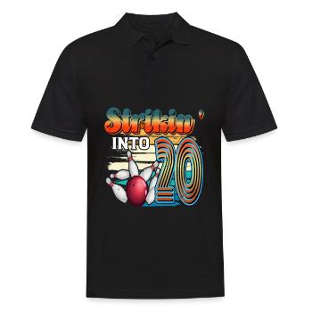 Strikin' Into 20 Bowling Bowler Feier Zum 20. - Männer Poloshirt - Schwarz - Vorne - Kai (181cm)