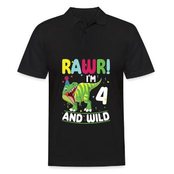 Dinosaure 4 ans fête d’anniversaire - Polo Homme - noir - Devant - Kai (181cm)