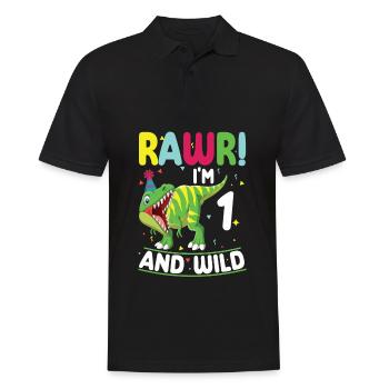 Dinosaurier 1 Jahre Alt 1. Geburtstag Party - Männer Poloshirt - Schwarz - Vorne - Kai (181cm)