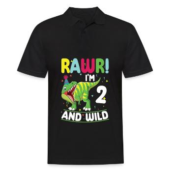 Dinosaurier 2 Jahre Alt 2. Geburtstag Party - Männer Poloshirt - Schwarz - Vorne - Kai (181cm)