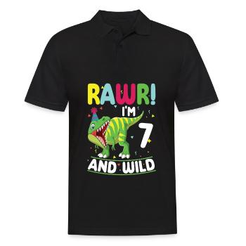 Dinosaur 7 years old 7th birthday party costume - Men's Polo Shirt - black - Front - Kai (181cm)