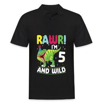 Dinosaurier 5 Jahre Alt 5. Geburtstag Party - Männer Poloshirt - Schwarz - Vorne - Kai (181cm)