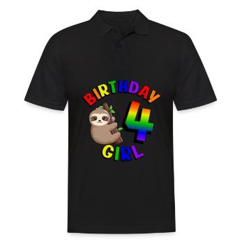 Geburtstag 4 Mädchen Niedliches Baby Faultier - Männer Poloshirt - Schwarz - Vorne - Kai (181cm)