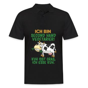 SECOND HAND VEGETARIER FLEISCHESSER HUMOR - Männer Poloshirt - Schwarz - Vorne - Kai (181cm)