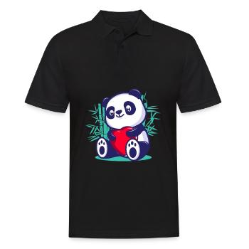 süßer Panda Herz Kawaii romantisch Valentinestag - Männer Poloshirt - Schwarz - Vorne - Kai (181cm)