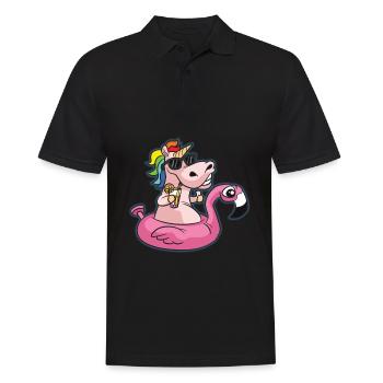 POOL PARTY Einhorn Flamingo - Männer Poloshirt - Schwarz - Vorne - Kai (181cm)