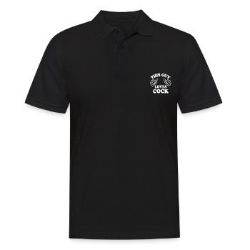 This guy loves cock - Männer Poloshirt - Schwarz - Vorne - Kai (181cm)