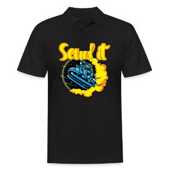 Motorschlitten Astronaut fliegt durch die Wolken - Männer Poloshirt - Schwarz - Vorne - Kai (181cm)