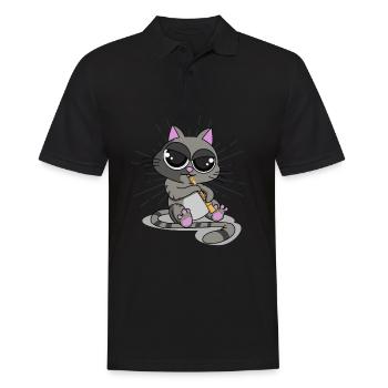 Katze Klarinette, Katze Musik, Katze musikalisch - Männer Poloshirt - Schwarz - Vorne - Kai (181cm)
