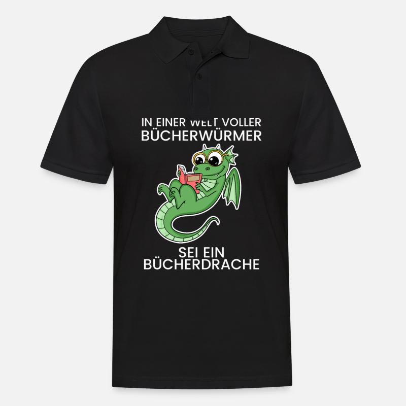 Bücher Drache Drachen - Männer Poloshirt - Schwarz