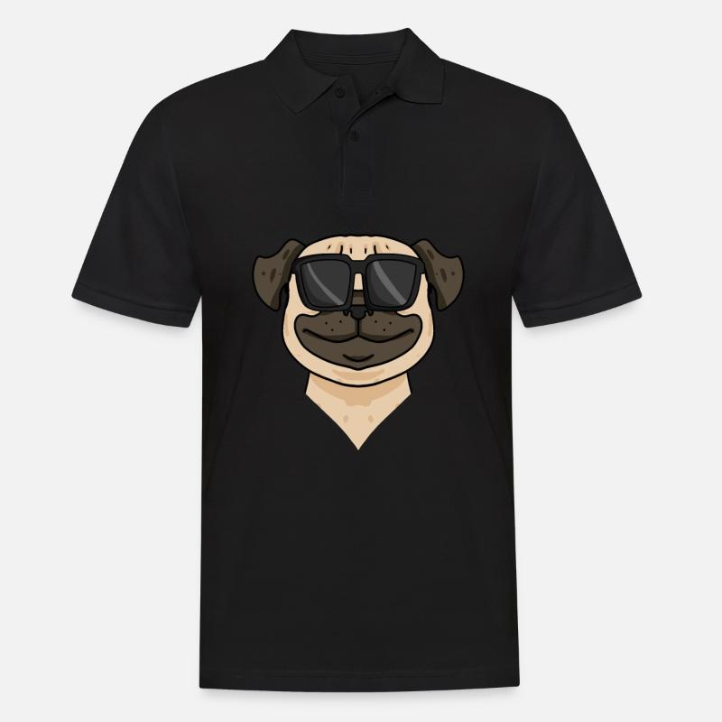 Mops Hund mit Sonnenbrille - Männer Poloshirt - Schwarz