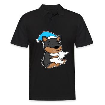 Chien Nain Pinscher avec oreiller et bonnet de couchage - Polo Homme - noir - Devant - Kai (181cm)