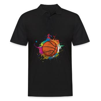 Joueur de basket-ball jeu de basket-ball sport d'équipe éclaboussure de peinture - Polo Homme - noir - Devant - Kai (181cm)