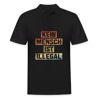 Kein Mensch ist Illegal gegen Rechts - Männer Poloshirt - Schwarz - Vorne - Kai (181cm)