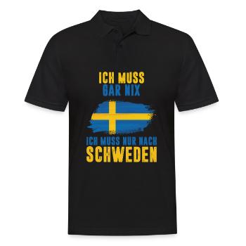 ICH MUSS GAR NIX ICH MUSS NUR NACH SCHWEDEN Skandi - Männer Poloshirt - Schwarz - Vorne - Kai (181cm)