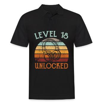 18.Geburtstag Gaming Video Gamer Level 18 Unlocked - Männer Poloshirt - Schwarz - Vorne - Kai (181cm)