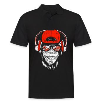 Monkey DJ mit Kopfhörer & Sonnenbrille Geschenkide - Männer Poloshirt - Schwarz - Vorne - Kai (181cm)