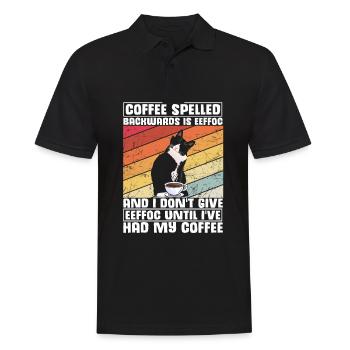 Katze Kaffee Spruch EEFFOC Geschenk Kaffeeliebhabe - Männer Poloshirt - Schwarz - Vorne - Kai (181cm)
