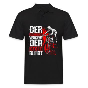 Mountainbike MTB Schmerz vergeht Stolz bleibt! MTB - Männer Poloshirt - Schwarz - Vorne - Kai (181cm)