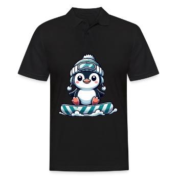 Niedlicher Pinguin beim Snowboarden Winterspaß - Männer Poloshirt - Schwarz - Vorne - Kai (181cm)