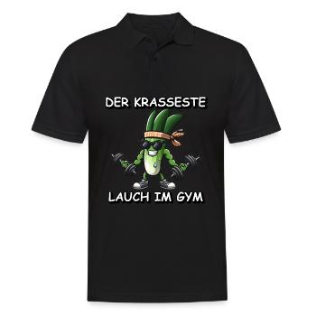 lustiger Lauch Bodybuilder im Gym für Kraftsport - Männer Poloshirt - Schwarz - Vorne - Kai (181cm)
