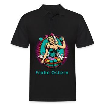 Frohe Ostern - Frau Hase Osterhase Osterei Pop Art - Männer Poloshirt - Schwarz - Vorne - Kai (181cm)