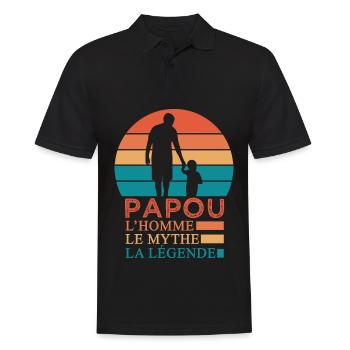 papou la légende cadeau papy grand père papa - Polo Homme - noir - Devant - Kai (181cm)