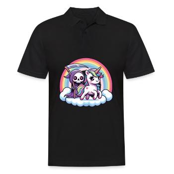 Niedliches Sensenmann und Einhorn Regenbogen - Männer Poloshirt - Schwarz - Vorne - Kai (181cm)