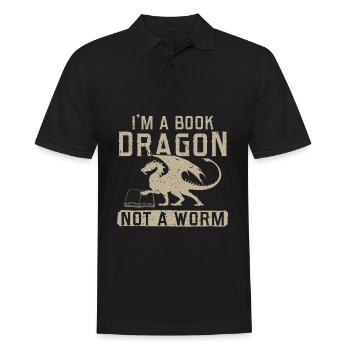 I'm a book Dragon not a worm - Männer Poloshirt - Schwarz - Vorne - Kai (181cm)