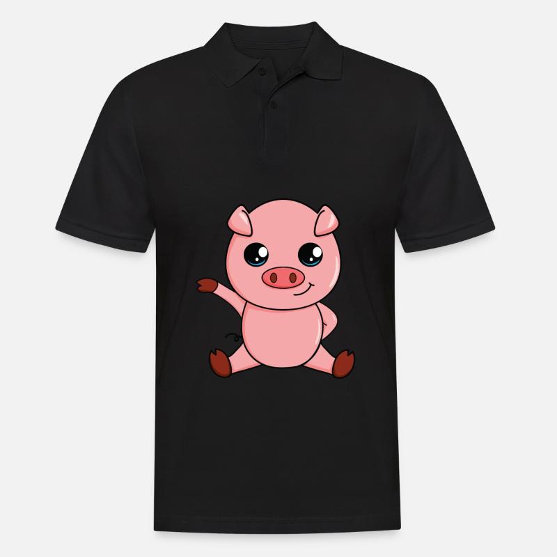 Animaux de dessin animé mignon - cochon - Polo Homme - noir