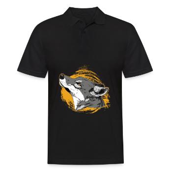 Wolf | Mond | Heulen | Vollmond - Männer Poloshirt - Schwarz - Vorne - Kai (181cm)