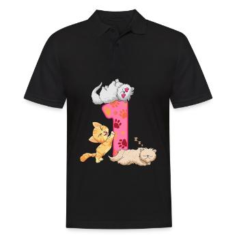 1. Geburtstag Kätzchen | Katze Geburtstag Shirt | - Männer Poloshirt - Schwarz - Vorne - Kai (181cm)