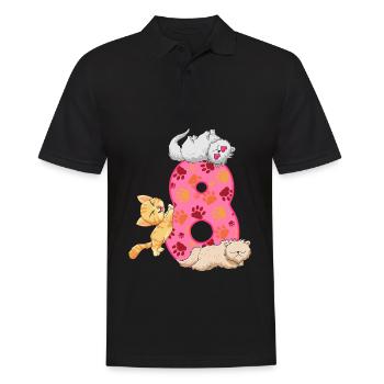 Chaton du 8ème anniversaire | Chemise d’anniversaire de chat | - Polo Homme - noir - Devant - Kai (181cm)
