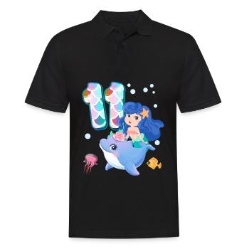 11e anniversaire | Anniversaire de sirène | - Polo Homme - noir - Devant - Kai (181cm)