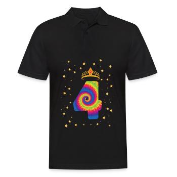 4. Geburtstag Krone | Tie Dye Themed Geburtstag | - Männer Poloshirt - Schwarz - Vorne - Kai (181cm)
