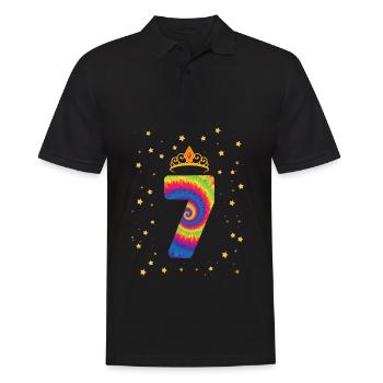 7. Geburtstag Krone | Tie Dye Themed Geburtstag | - Männer Poloshirt - Schwarz - Vorne - Kai (181cm)
