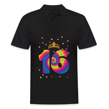 16. Geburtstag Krone | Tie Dye Themed Geburtstag - Männer Poloshirt - Schwarz - Vorne - Kai (181cm)