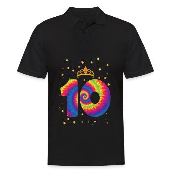 10. Geburtstag Krone | Tie Dye Themed Geburtstag - Männer Poloshirt - Schwarz - Vorne - Kai (181cm)