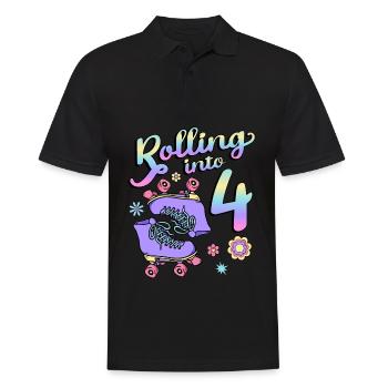 Rolling Into 4 Roller Skaters Floral 4th Year - Männer Poloshirt - Schwarz - Vorne - Kai (181cm)