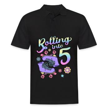 Rolling Into 5 Roller Skaters Floral 5th Year - Men's Polo Shirt - black - Front - Kai (181cm)