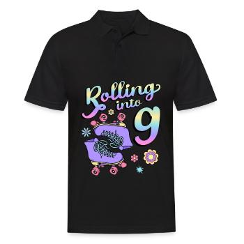 Rolling Into 9 Roller Skaters Floral 9th Year - Männer Poloshirt - Schwarz - Vorne - Kai (181cm)