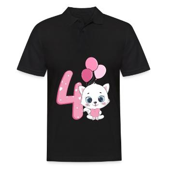 Chaton 4ème anniversaire | Chemise d’anniversaire chat | - Polo Homme - noir - Devant - Kai (181cm)