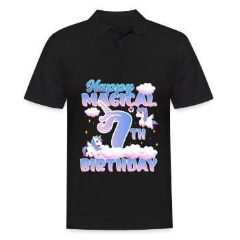 Happy Magical 7th Birthday Einhorn Pony - Männer Poloshirt - Schwarz - Vorne - Kai (181cm)