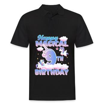 Happy Magical 9th Birthday Einhorn Pony - Männer Poloshirt - Schwarz - Vorne - Kai (181cm)